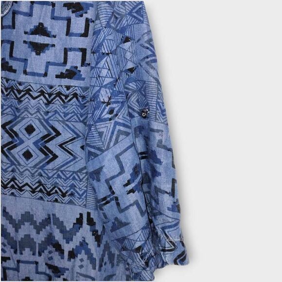 Philosophy Womens Dress Tunic Sz XL Blue Aztec Chambray Western Boho Streetwear - Picture 6 of 12